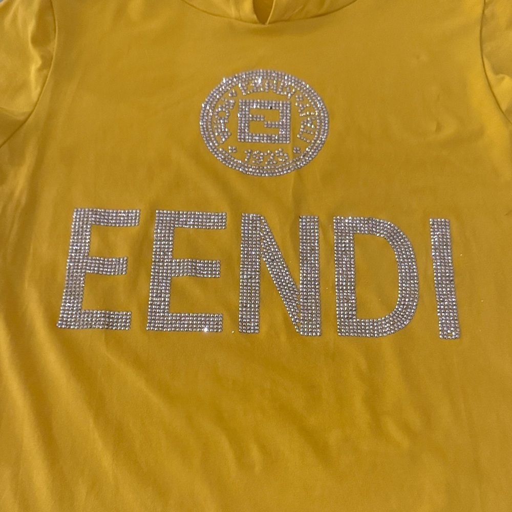 EENDI Women's Vibrant Yellow Hoodie with Sparkling Silver Accents - Picture 9 of 9